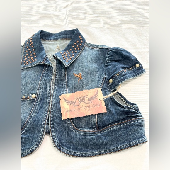 Studded Denim Crop Jacket Dark Indigo Shimmer Shrug - Picture 4 of 8